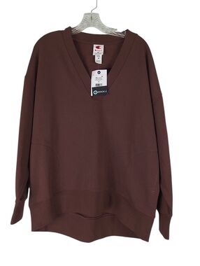 Champion Sweatshirt Women's M Maroon Loose Fit Game Day Deep V Tunic Pullover